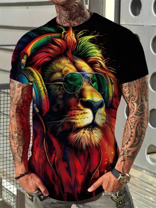 2025 New 3D Lion Print Men's T-shirt Summer Daily Casual Men Loose Short Sleeve Urban Street Men Fashion Short Sleeve Top - Image 5