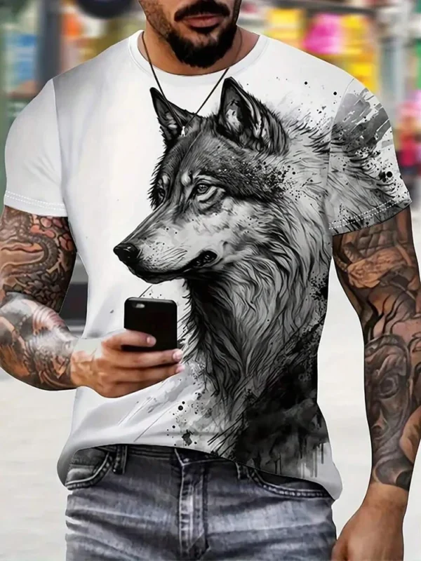 2025 Cool Wolf Print Men's T-shirt Summer Daily Casual T-shirt Urban Street Fashion Short-sleeved Top Outdoor Camping T-shirt - Image 6