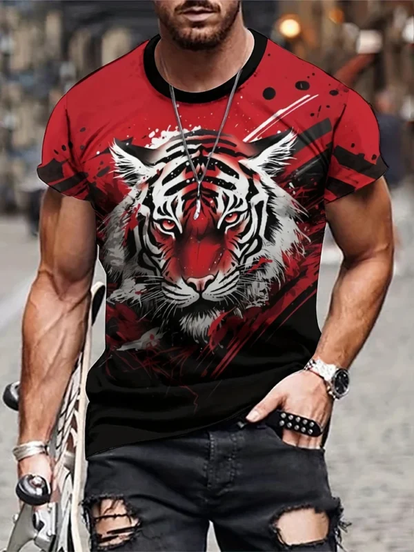 2025 Tiger Print Men's T-shirt Summer Street Fashion Men's Top Outdoor Daily Sports Men's Short Sleeve Urban Casual Men's Top