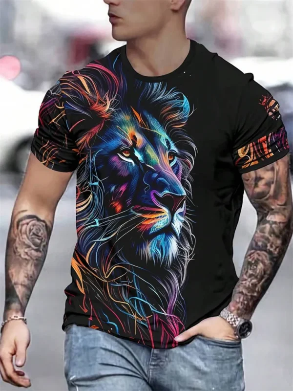 2025 New 3D Lion Print Men's T-shirt Summer Daily Casual Men Loose Short Sleeve Urban Street Men Fashion Short Sleeve Top - Image 3