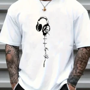 Summer Daily Casual Men's T-shirt Urban Street Men's Fashion Short-sleeved 3D Earphone Print Men's Loose And Comfortable Top