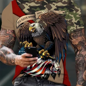 Urban Street Outdoor Casual Fashion Men's Short Sleeve T-Shirt Eagle Printed Daily Comfort Men's Short Sleeve Round Neck Top