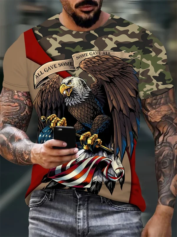 Urban Street Outdoor Casual Fashion Men's Short Sleeve T-Shirt Eagle Printed Daily Comfort Men's Short Sleeve Round Neck Top