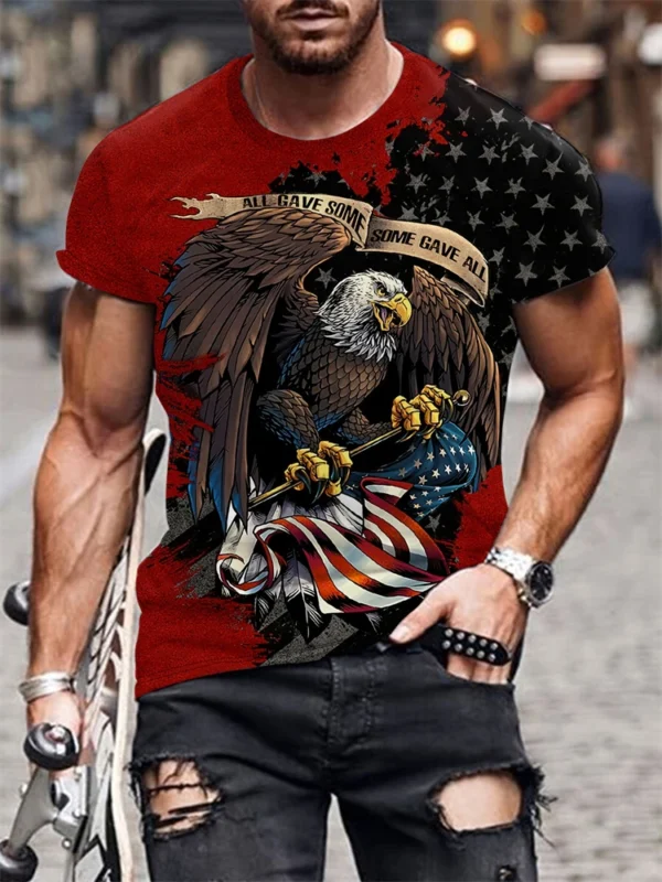 Urban Street Outdoor Casual Fashion Men's Short Sleeve T-Shirt Eagle Printed Daily Comfort Men's Short Sleeve Round Neck Top - Image 2
