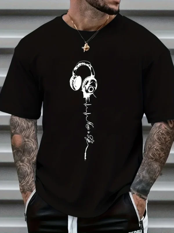Summer Daily Casual Men's T-shirt Urban Street Men's Fashion Short-sleeved 3D Earphone Print Men's Loose And Comfortable Top - Image 2