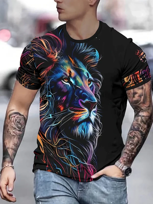 2025 Tiger Print Men's T-shirt Summer Street Fashion Men's Top Outdoor Daily Sports Men's Short Sleeve Urban Casual Men's Top - Image 4