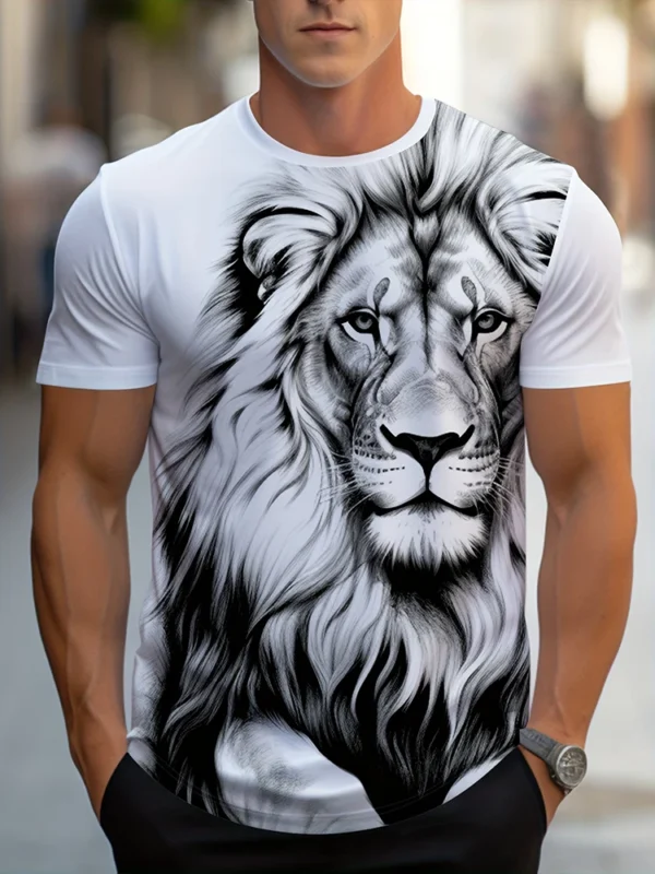 2025 New 3D Lion Print Men's T-shirt Summer Daily Casual Men Loose Short Sleeve Urban Street Men Fashion Short Sleeve Top - Image 4