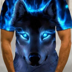 Summer Street Fashion T-shirt Urban Everyday Casual Short-sleeved Top Outdoor Camping Sports T-shirt 3D Wolf Print Men's T-shirt