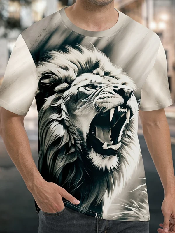 2025 New 3D Lion Print Men's T-shirt Summer Daily Casual Men Loose Short Sleeve Urban Street Men Fashion Short Sleeve Top - Image 2
