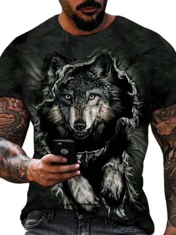 2025 Cool Wolf Print Men's T-shirt Summer Daily Casual T-shirt Urban Street Fashion Short-sleeved Top Outdoor Camping T-shirt - Image 5