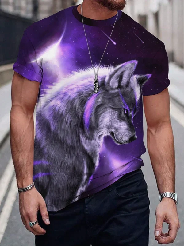 2025 Cool Wolf Print Men's T-shirt Summer Daily Casual T-shirt Urban Street Fashion Short-sleeved Top Outdoor Camping T-shirt - Image 2
