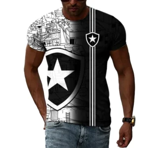 Summer Casual Loose Fitting Men's T-shirt, Striped Black and White Color Scheme, Five Pointed Star 3D Printed Pattern, Urban