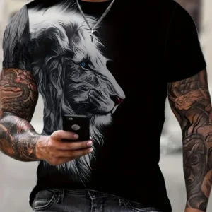 2025 New 3D Lion Print Men's T-shirt Summer Daily Casual Men Loose Short Sleeve Urban Street Men Fashion Short Sleeve Top