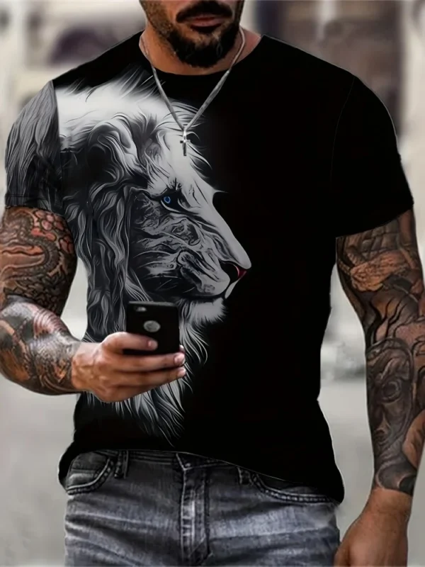 2025 New 3D Lion Print Men's T-shirt Summer Daily Casual Men Loose Short Sleeve Urban Street Men Fashion Short Sleeve Top