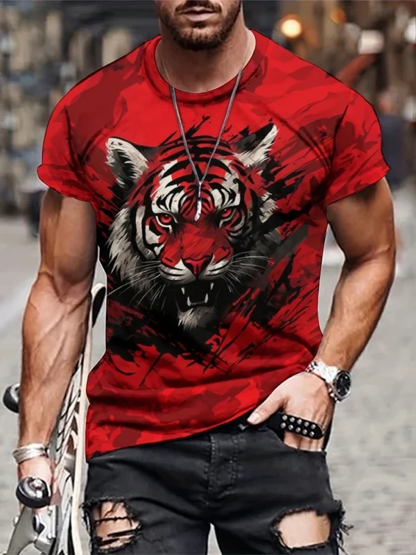 2025 New 3D Lion Print Men's T-shirt Summer Daily Casual Men Loose Short Sleeve Urban Street Men Fashion Short Sleeve Top - Image 6