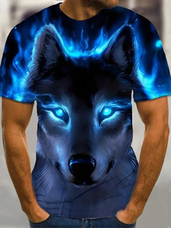 2025 Cool Wolf Print Men's T-shirt Summer Daily Casual T-shirt Urban Street Fashion Short-sleeved Top Outdoor Camping T-shirt - Image 4