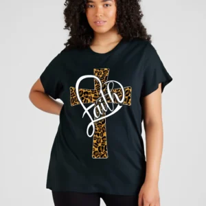 Love In Faith s Christian Religious Leopard Cheetah Cross Women T-Shirt Tee For Adult, Men, Women, Teen, Teenager, Adolescent, Y