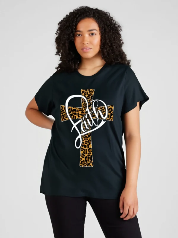 Love In Faith s Christian Religious Leopard Cheetah Cross Women T-Shirt Tee For Adult, Men, Women, Teen, Teenager, Adolescent, Y