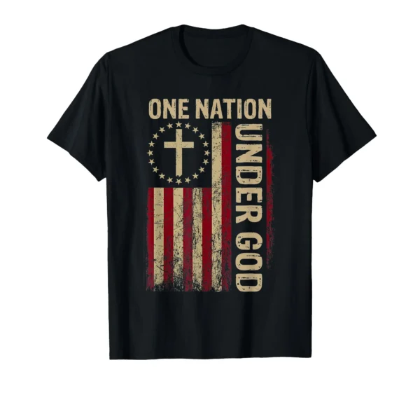 One Nation Under God Flag 4th Of July Patriotic Christian T-Shirt