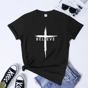 kf-Sa6ee866eaf084fa68a0bb781fca748abm Christian Cross T-Shirt for Women - Inspirational Jesus Christ Tee, Faith Verse Graphic Top, Religious Apparel