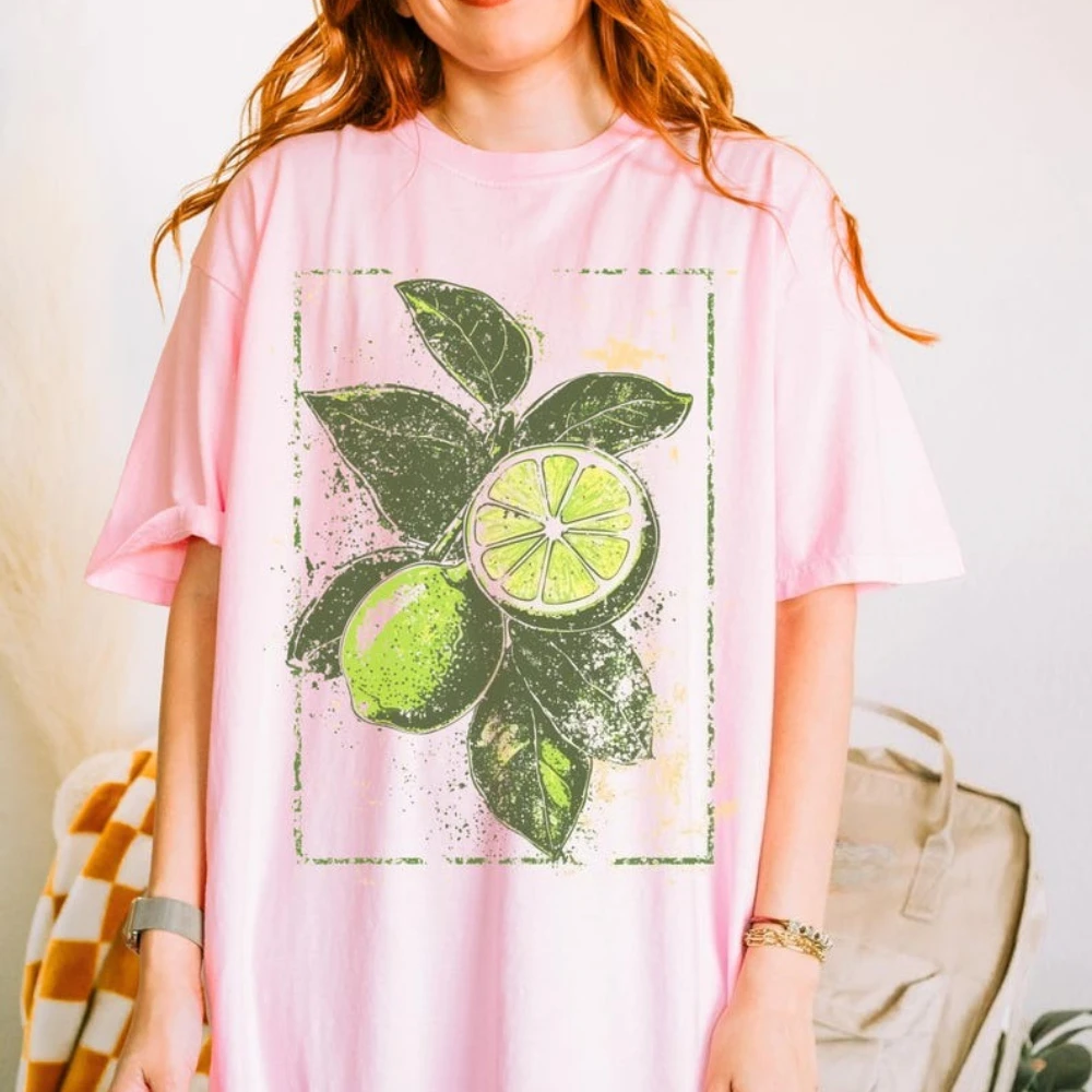 Limes Tshirt Fresh Citrus Vibe Summer Style T-shirt Gift for Citrus Lovers Casual Wear Vacation Vibes Women Cotton Short Sleeve - Image 2