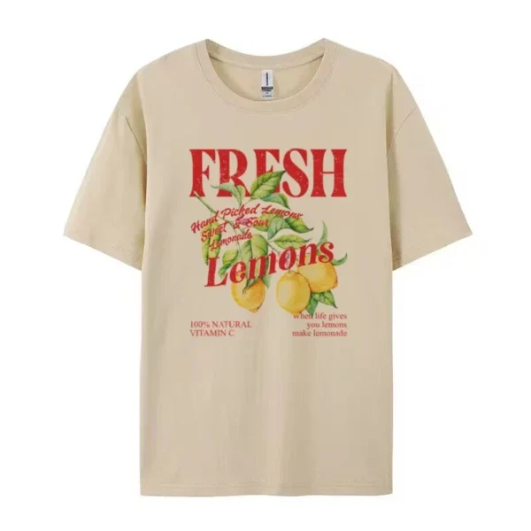 Plus Size Women Tshirt Botanical Lemon Printed Women's Tops Vintage Aesthetic Citrus Fruit Graphic Tees Cute Short Sleeve Tops