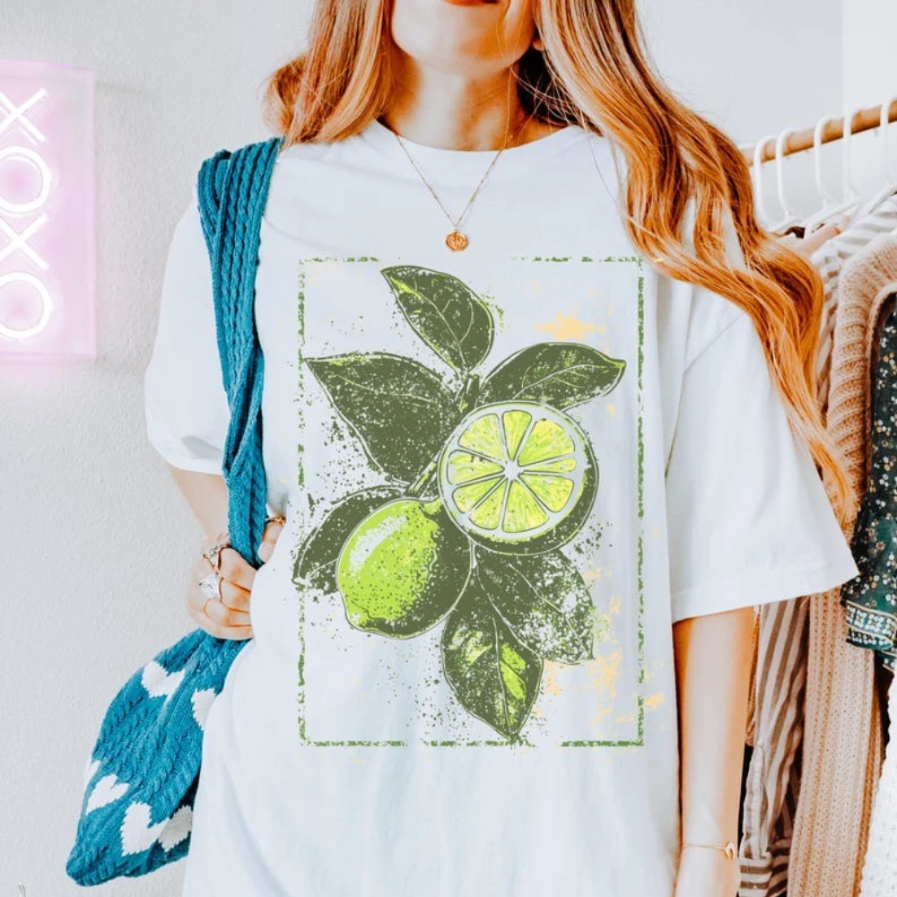Limes Tshirt Fresh Citrus Vibe Summer Style T-shirt Gift for Citrus Lovers Casual Wear Vacation Vibes Women Cotton Short Sleeve