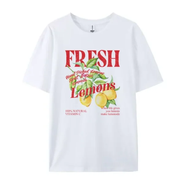 Plus Size Women Tshirt Botanical Lemon Printed Women's Tops Vintage Aesthetic Citrus Fruit Graphic Tees Cute Short Sleeve Tops