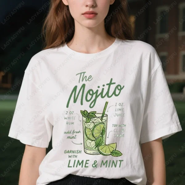 Mojito Lover Summer Cocktail Lemon Mint Cotton Tshirt Men Women Funny Drink Beach Bar Aesthetic Cute Popular Unisex Gifts Tees