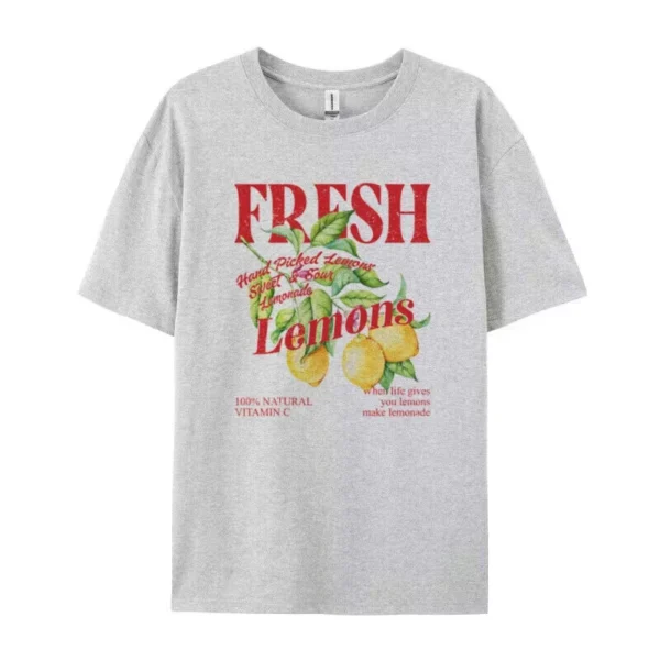 Plus Size Women Tshirt Botanical Lemon Printed Women's Tops Vintage Aesthetic Citrus Fruit Graphic Tees Cute Short Sleeve Tops