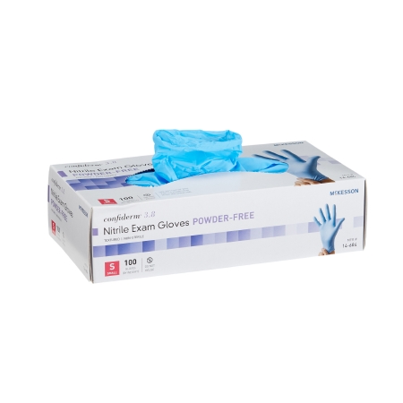 Exam Glove McKesson Confiderm® 3.8 Small NonSterile Nitrile Standard Cuff Length Textured Fingertips Blue Not Chemo Approved 921610 – 14-684 921610 – 14-684