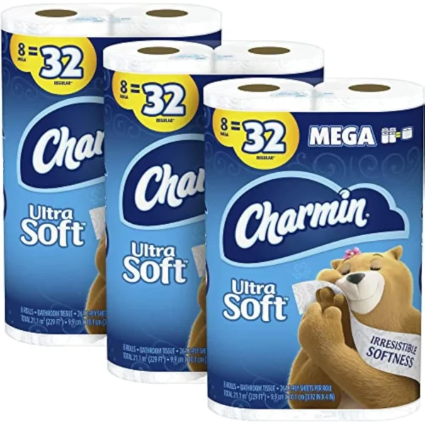 Ultra Soft 2-Ply Mega Roll Toilet Paper, 264 Sheets Per Roll, 8 Rolls Per Pack, Case Of 3 packs