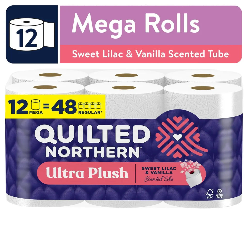 Ultra Plush 3-Ply Toilet Paper, Sweet Lilac & Vanilla Scented Tube, 12 Mega Rolls