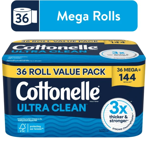 Clean Toilet Paper, Strong Toilet Tissue, 36 Mega Rolls