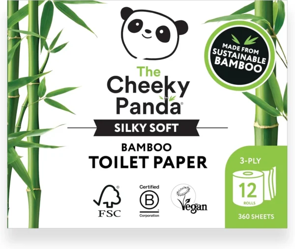 Bamboo Toilet Paper Bulk | 12 Family Sized Rolls with 360 Soft Sheets Each (4320 Sheets) | Super Strong 3 Ply Biodegradable