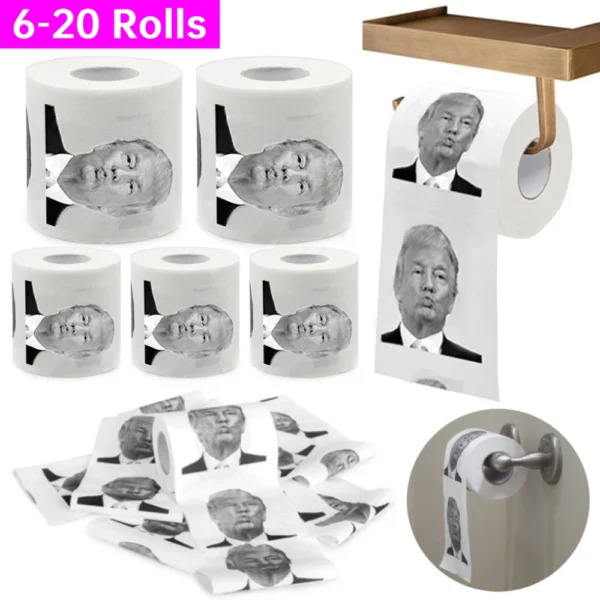 6-15rolls Novelty Donald-Trump Kiss Printed Toiletily Paper Roll Pure Wood Pulp Non-fading No Scaling Nontoxic Flexibility Paper