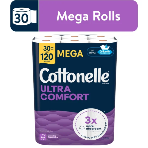 2025 USA Ultra Comfort Toilet Paper, Soft Toilet Tissue, 30 Mega Rolls 244 sheets per roll (771.00 square feet total)