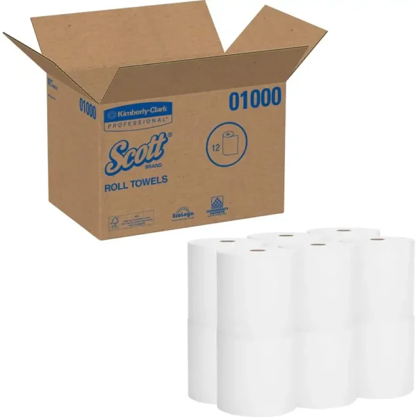 High-Capacity Chlorine-Free Paper Towels 12 Rolls/Carton Soft Absorbent White Nonperforated