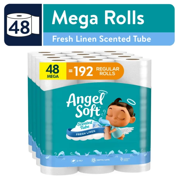 Angel Soft Toilet Paper, 48 Mega Rolls, Scented Linen Tube, Soft and Strong Toilet Tissue (4 Packs of 12 Rolls)