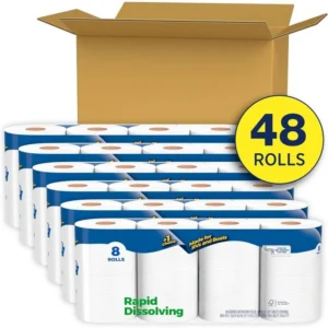 Rapid-Dissolving Toilet Paper, 48 Double Rolls (6 Packs of 8), Sustainable, Septic-Safe, Toilet Paper