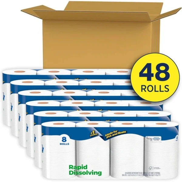 Rapid-Dissolving Toilet Paper, 48 Double Rolls (6 Packs of 8), Sustainable, Septic-Safe, Toilet Paper