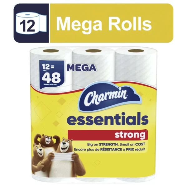 Charmin Toilet Paper Essentials Strong, 12 Mega Rolls (429 Sheets Per Roll) of Charmin Toilet Paper Essentials Strong 2025 New
