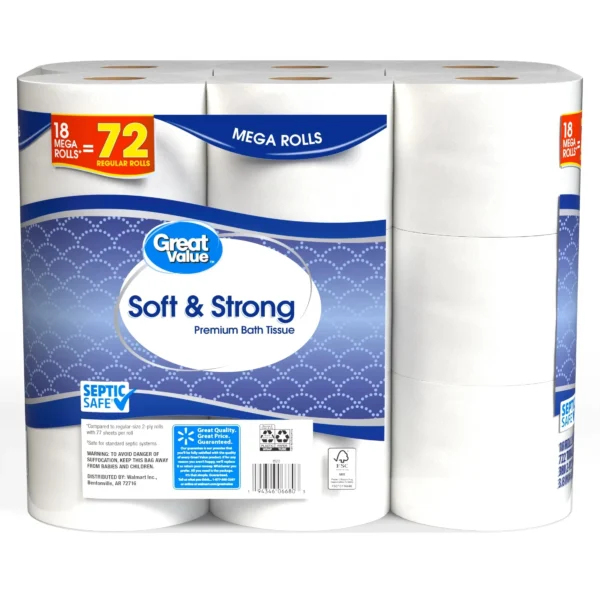 Great Value Soft & Strong Premium Toilet Paper, 18 Mega Rolls - Image 5