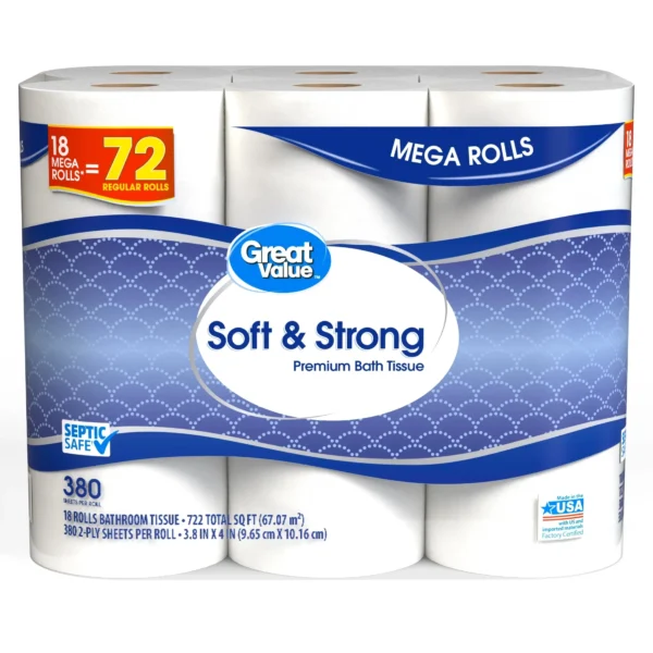 Great Value Soft & Strong Premium Toilet Paper, 18 Mega Rolls - Image 6
