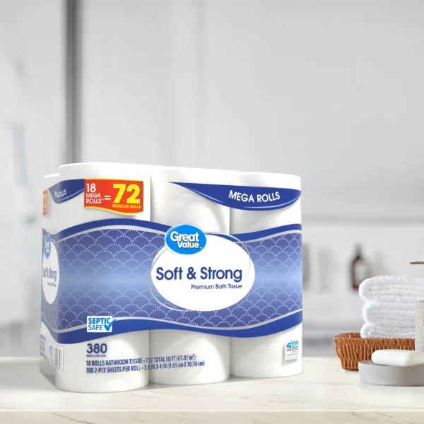 Great Value Soft & Strong Premium Toilet Paper, 18 Mega Rolls - Image 2