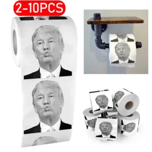 2-10pc Humor Toiletily Paper Trump Creative Funny Toiletily Paper Pure Wood Pulp Non-fading Prank Bathroom Toilet Roll Tissues