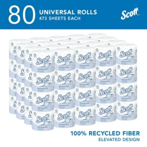 100% Recycled Fiber Standard Roll Bulk Toilet Paper (13217), 2-Ply, Elevated Design, White, Individually Wrapped