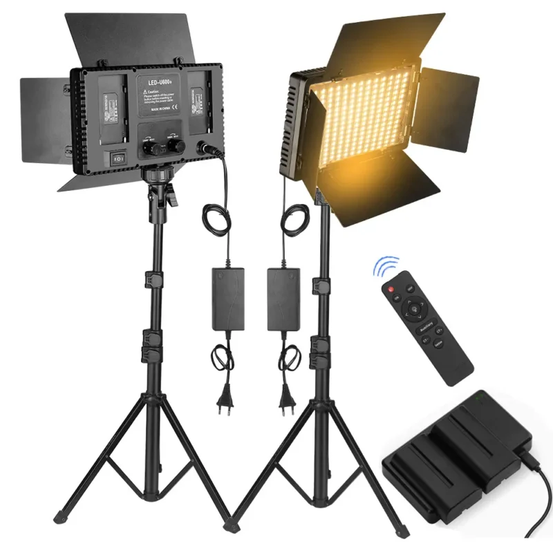 Nagnahz U800 LED Video Light Photo Studio Lamp Bi-Color 2500K-8500k Dimmable with Tripod Stand Remote for Video Recording Para