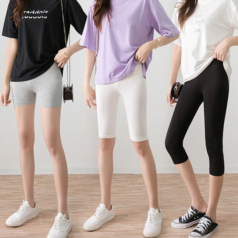 Solid color Modal leggings Women Workout Plus size capri Legging High Stretch Casual Slimming Basic short Pants