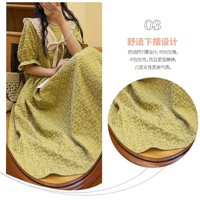 Summer College Style Sweet Cute Doll Collar Women Dress Casual Loose A-line Puff Sleeve Black Long Dresses for Girls Stuednts - Image 5